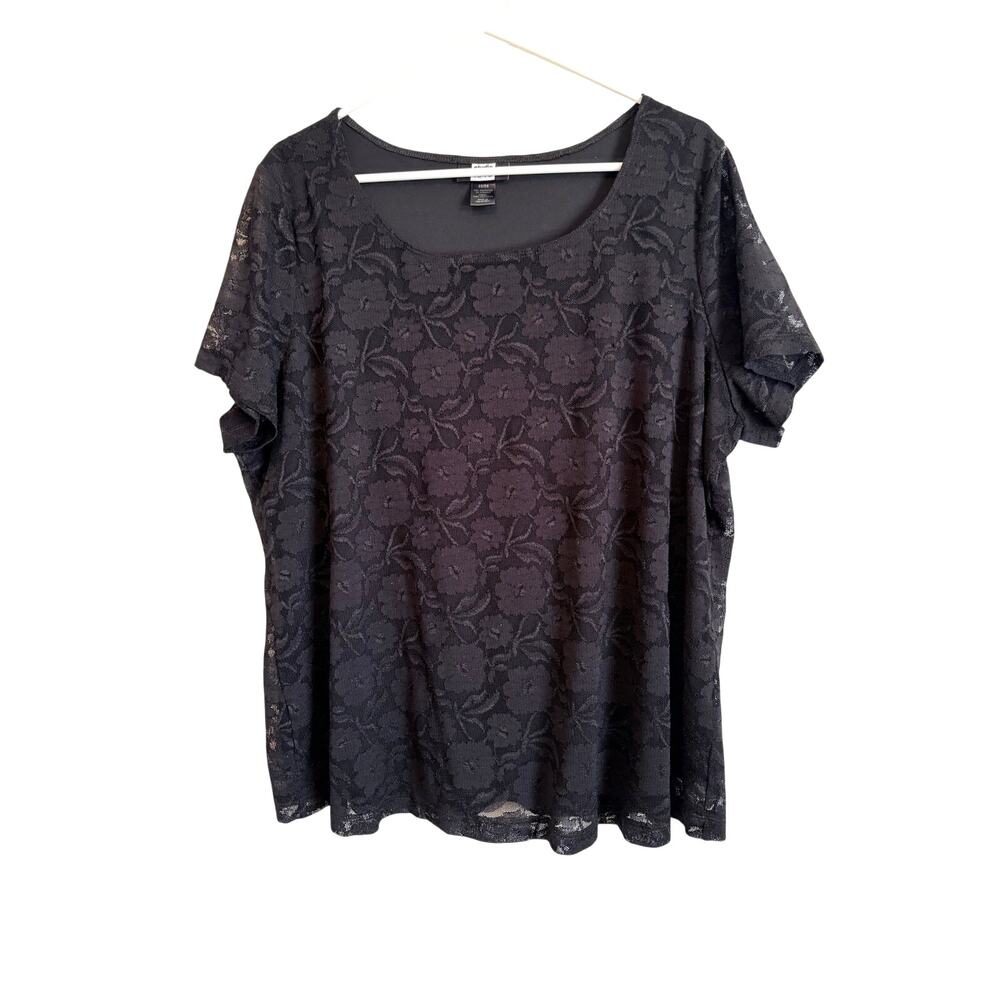 Studio 1940 Womans Black Lace Short Sleeve Top Lined 22-24 Dark Romantic
